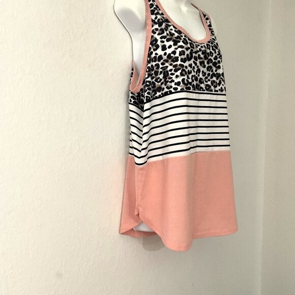 NEW LEOPARD & STRIPES COLOR BLOCK RACERBACK TANK - Picture 4 of 12